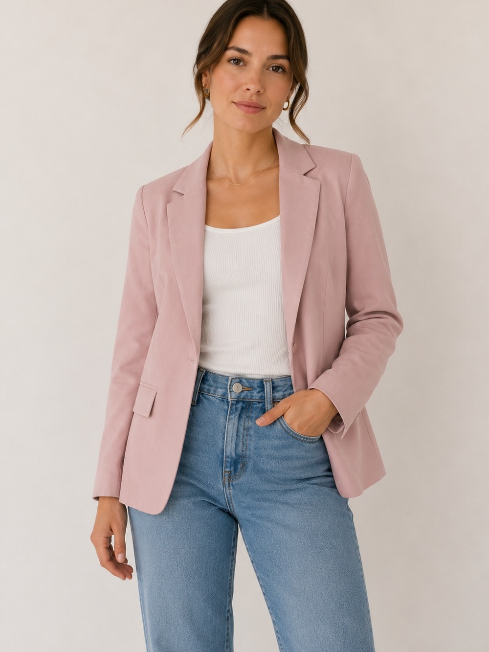 Skies Are Blue Soft Pink Women's Tailored Blazer Faux Leather Medium pockets NEW